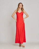 Vestido Cetim Longo Liso Vermelho