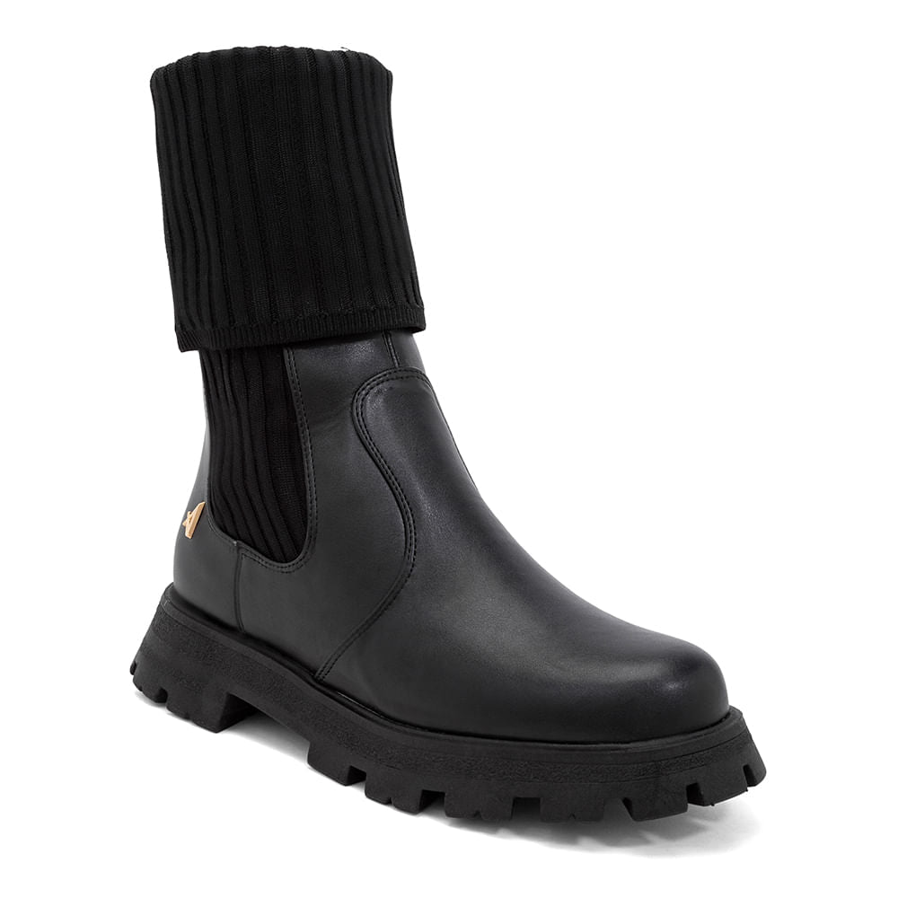 Bota Meia Coturno Cano Médio Tratorada  Preto