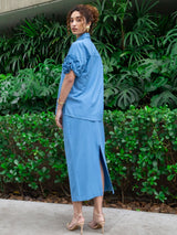 Camisa Flor Alto Relevo Algodão Azul