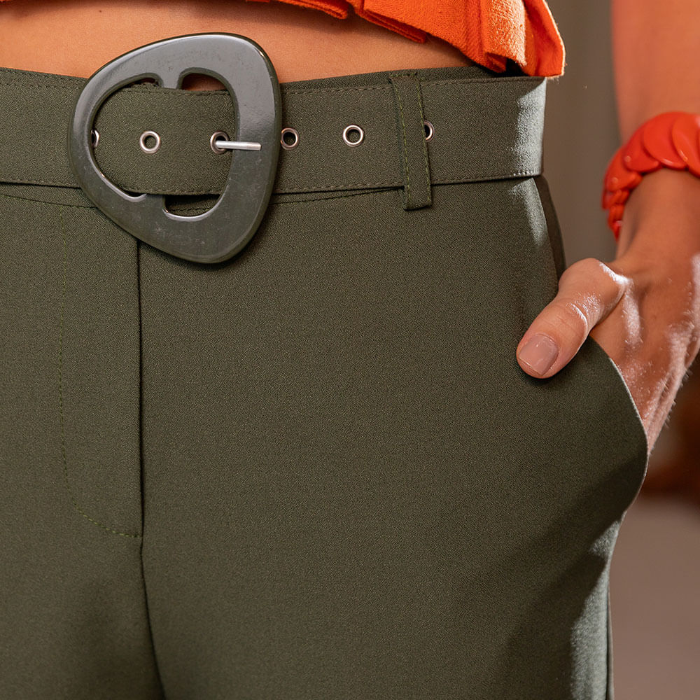 Calça Pantalona Feminina com Cinto - Verde - G