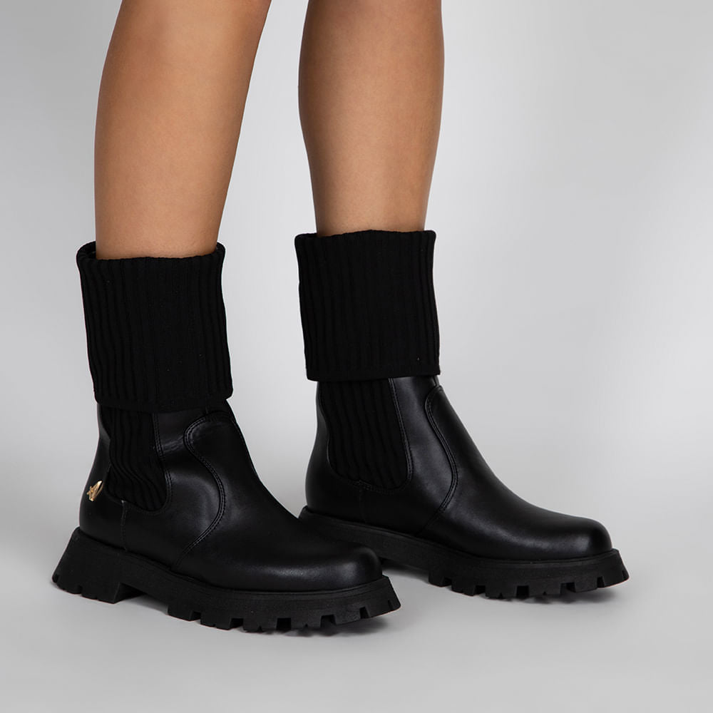 Bota Meia Coturno Cano Médio Tratorada  Preto