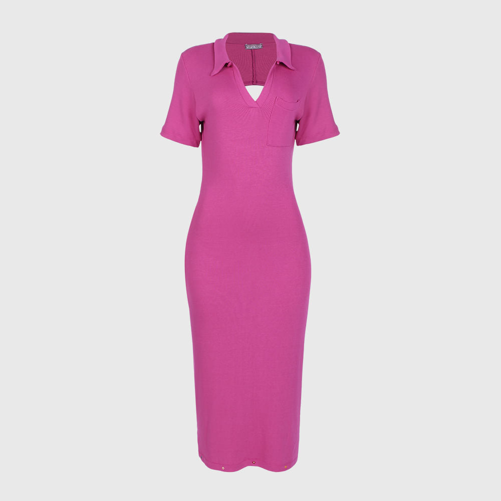 Vestido  Gola Polo  Longuete  Pink