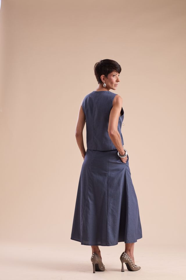 Saia Alfaiataria Micro Estampa Azul
